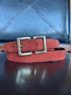 Topshop Rust Suede Double-Buckle Belt with Gold Buckles